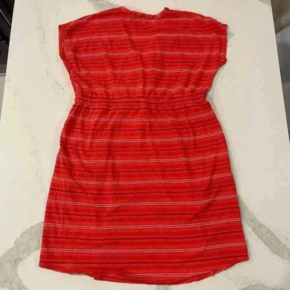Eddie Bauer Red Stripe Short Sleeve V Neck Dress Womens XL Pockets Cotton Casual - Picture 6 of 6